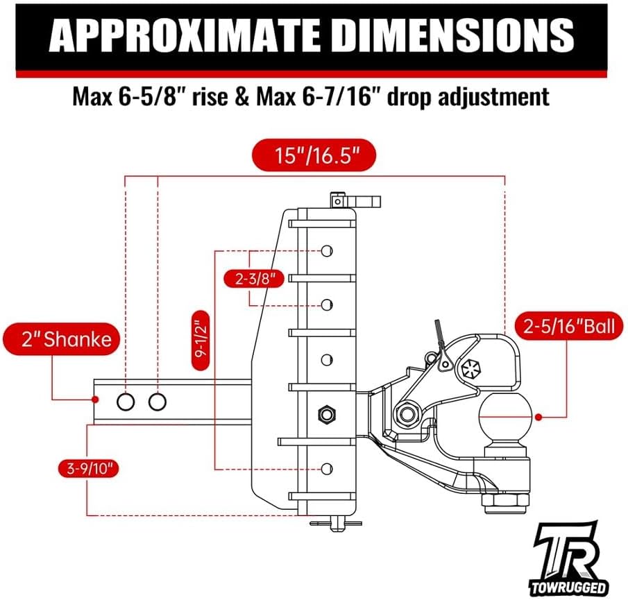 2-5/16"Ball Pintle Attachment Bundle with Adjustable Channel Mount Hitch, 6-7/16" Drop 6-5/8"Rise 20,000 LBS 2.0" Receiver