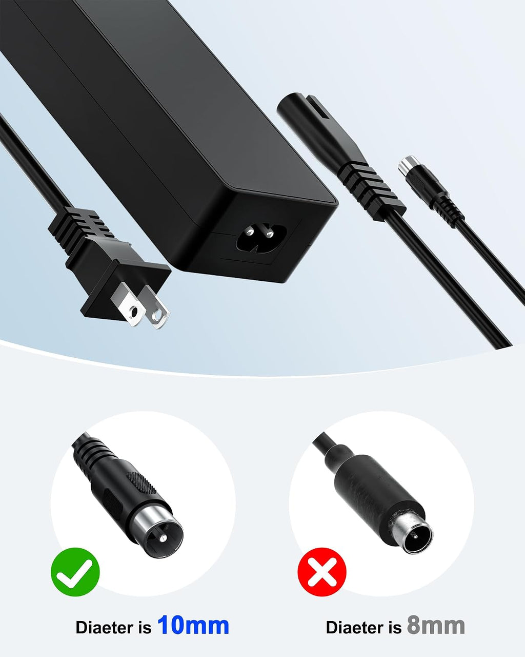 VHBW 42V 2A Charger Compatible with Nakto Camel eBike RCA Plug | Compatible with Nakto Camel eBike and Glion Dolly scooters, 42V 2A output, RCA plug, 7.5FT cord, ETL/SGS tested.