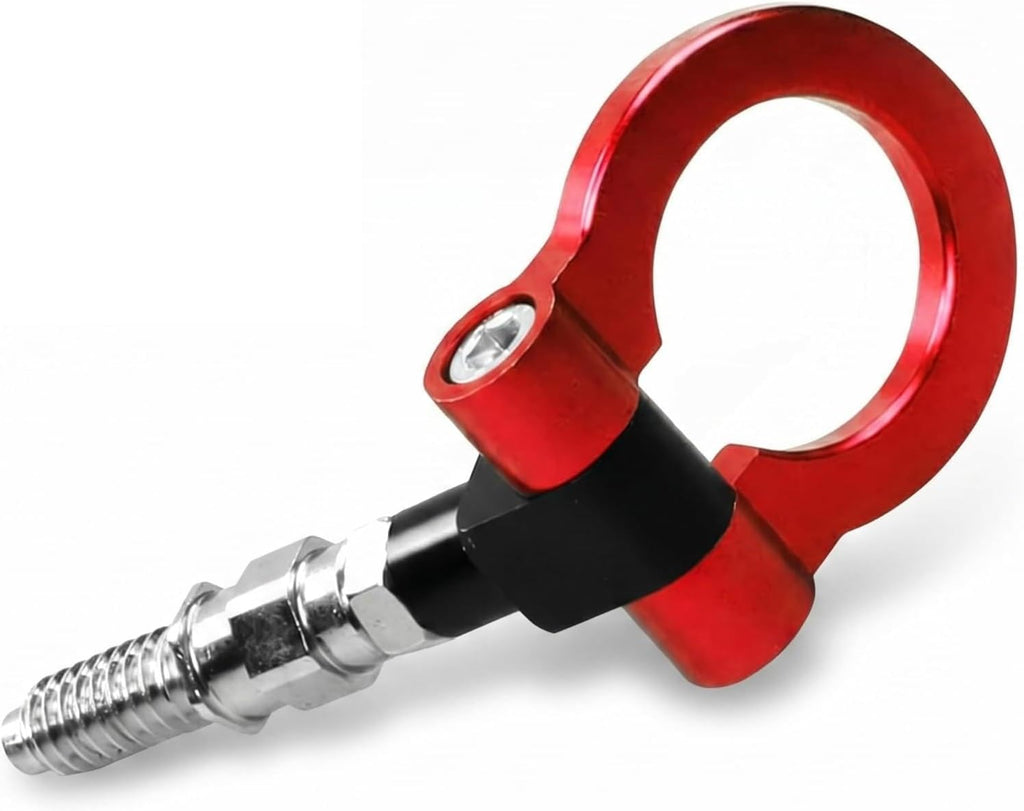 Car Front Bumper Tow Hook, Alloy Racing Style Recovery D-ring, Heavy-duty Rustproof Modification Towing Hook with European Thread, Not Suitable for Japanese Cars Trucks SUVs (Red)