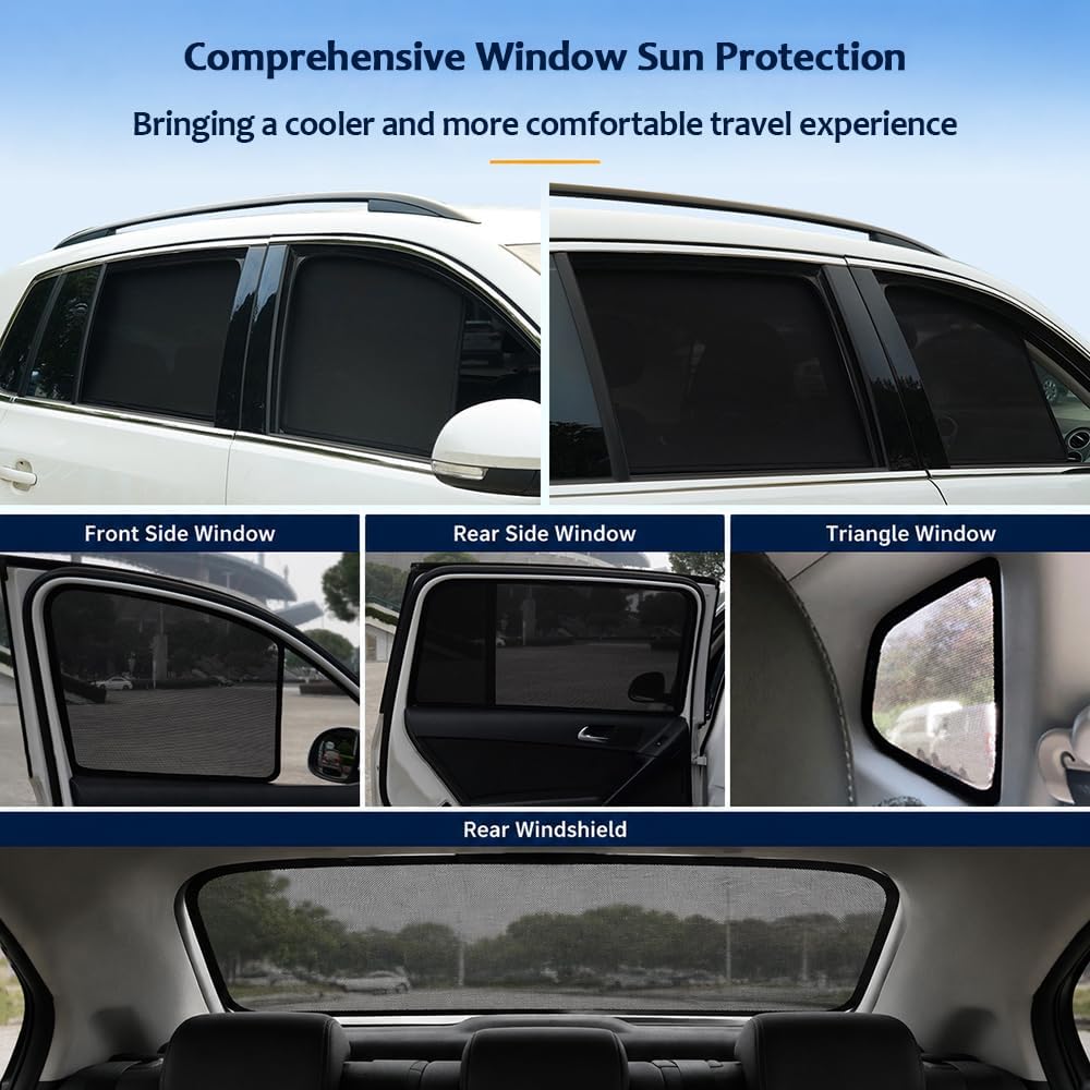 Car Window Shades for VW Passat 2018-, Breathable Mesh Car Shades for Side Windows UV Heat Shield Privacy Glare,7Pcs Wholecar
