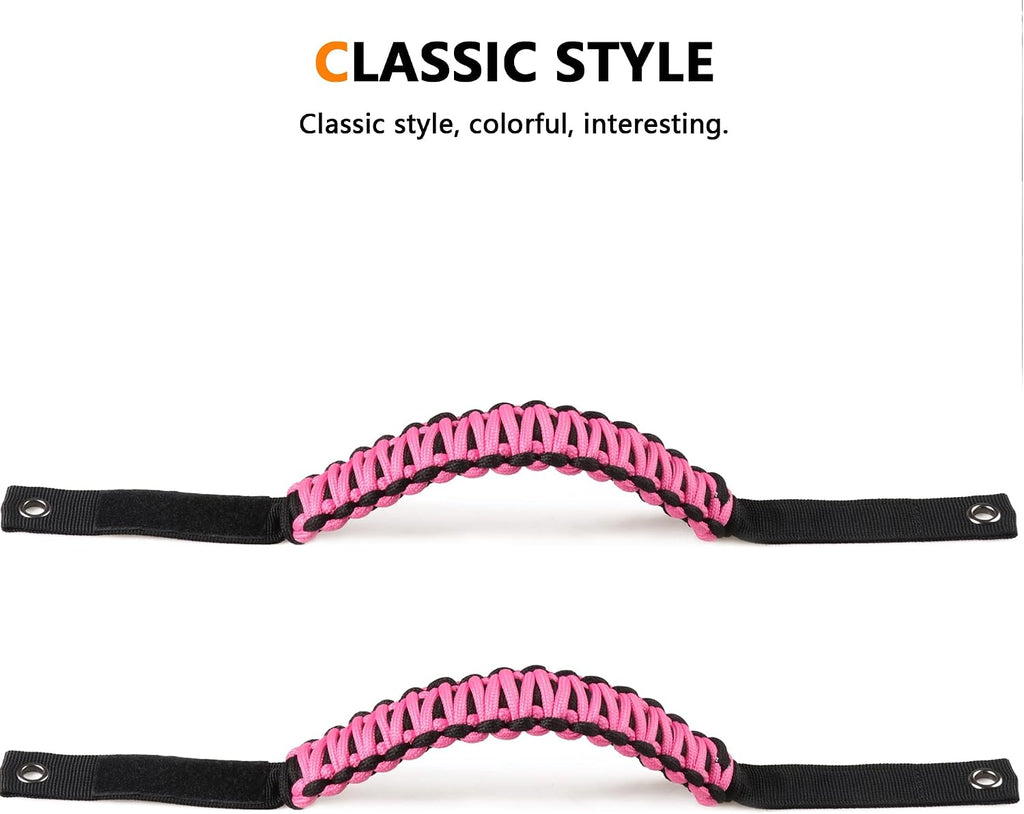 Roll Bar Grab Handles for 2021 2022 2023 2024 2025 2026 Ford Bronco 2 Door 4 Door Accessories Paracord Grip Handle, No Embroidery, 2 Pack Pink