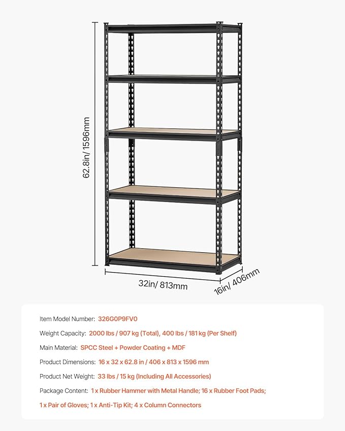 VEVOR Storage Shelves, 2000 lbs, 5 Tier Garage Storage Shelving - Image 8