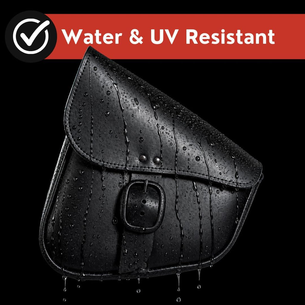 Black Leather Motorcycle Swingarm Bag for Softail/Triangulated Swingarm Models - Matte Black Buckle - Made in USA by Willie & Max [59893-00]