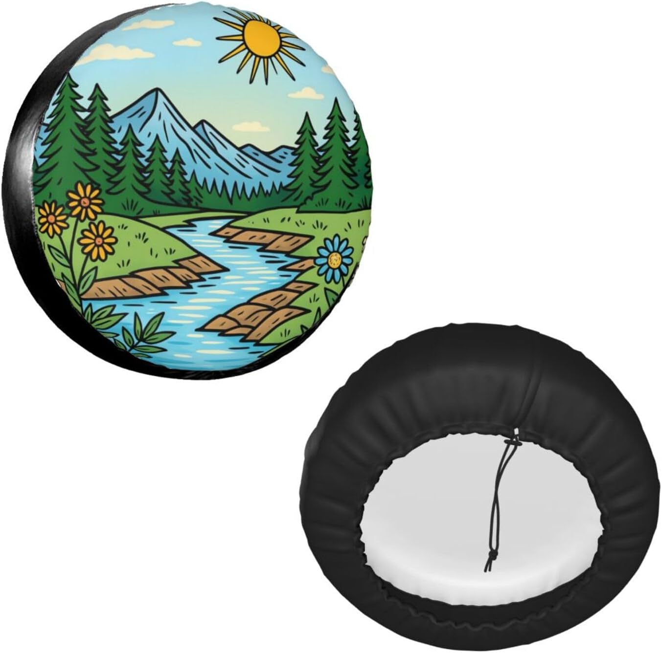 Scenic Mountain River Views Spare Tire Cover Universal for Rv Suvs Trucks Camper Travel Trailers, Funny Waterproof Polyester Wheel Protector Covers,15 inch