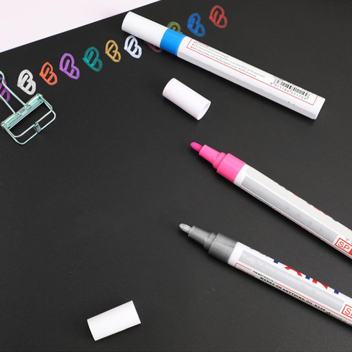 TEHAUX 7pcs Oil Based Tire Paint Pens Quick-drying Touch up Paint Markers Plastic Car Coat Pens for Waterproof Graffiti and Concealing Marks