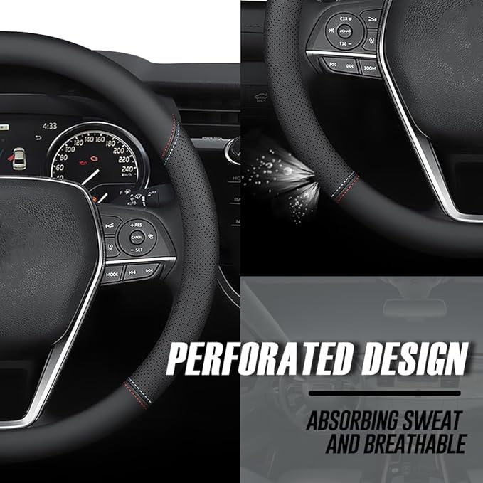LKWLIKEI Nappa Premium Leather car Steering Wheel Cover, Breathable, Universal - Image 2