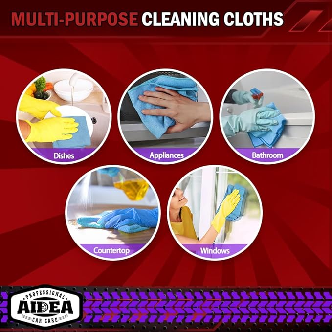 AIDEA Microfiber Cleaning Cloths, 12x12 Inch, Shop Rags, Lint Free - Image 7
