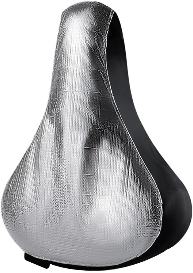 Bike Saddle Cover, Double-Sided Aluminum Foil Heat Insulation, Waterproof Sunblock Protector for Mountain Road Bike Electric Scooter Seat, Black Silver(2PCS)