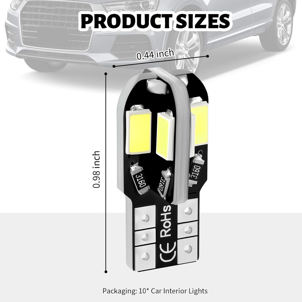 10PCS Interior Car Lights,12V T10 LED Bulb Car Interior Light with High Bright White,Universal Cars LED Lights as License Plate/Reading/Map/Dome Light Cars Accessories