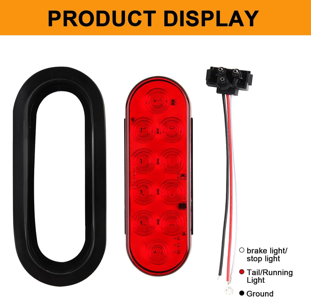 12Pcs 6" Inch Oval LED Trailer Tail Lights Stop Turn Tail Lights Red 10LED