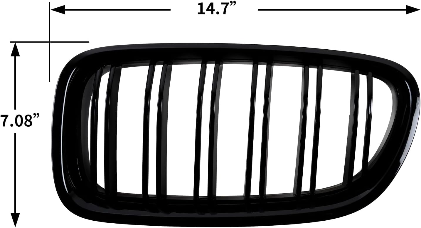 F10 Grille Front Kidney Grill Compatible with BMW 5 series F10 F11 M5 2010-2017 Double Slats ABS Gloss Black Grills 2Pcs (For F10 2010-2017 Double Slats)