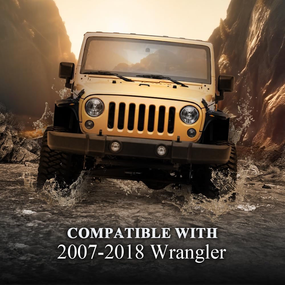 Fender Flares Compatible With Jeep JK Wrangler 2007-2018 2/4 door Model, Unlimited, Rubicon Unlimited Smooth Matte Pocket Riveted Style Wheel Flares With LED 4pcs