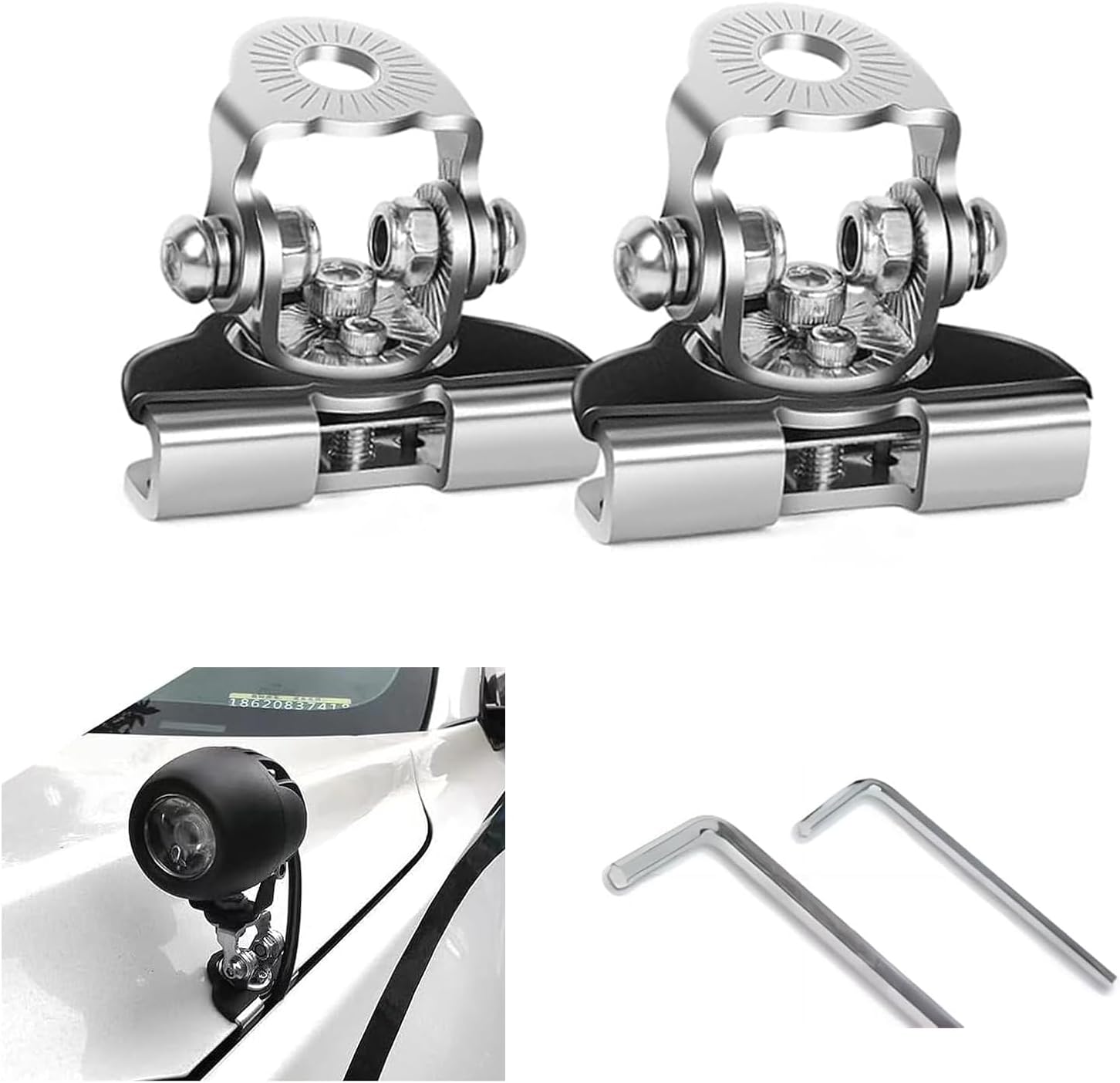ijuicy 2 PCS Led Light Bar Mounting Brackets, Adjustable Hood Led Work Light Mount Bracket, Off Road Accessories, Ditch Light Brackets for Off Road Truck (Silver)