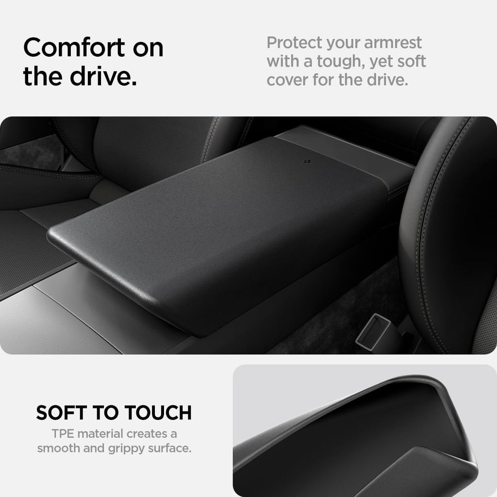 Spigen Center Console Armrest Cover for Tesla Model Y Juniper & Model Y L (Standard, Premium & Performance 2026/2025) and Model 3 Highland (Standard, Premium & Performance 2026/25/24) - Black