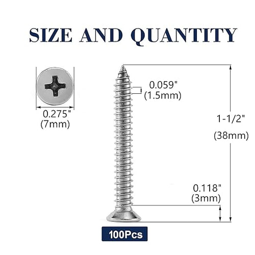 #7 x 1-1/2" Wood Screw 100Pcs 18-8 Stainless Steel Screws Flat Head Phillips - Image 2