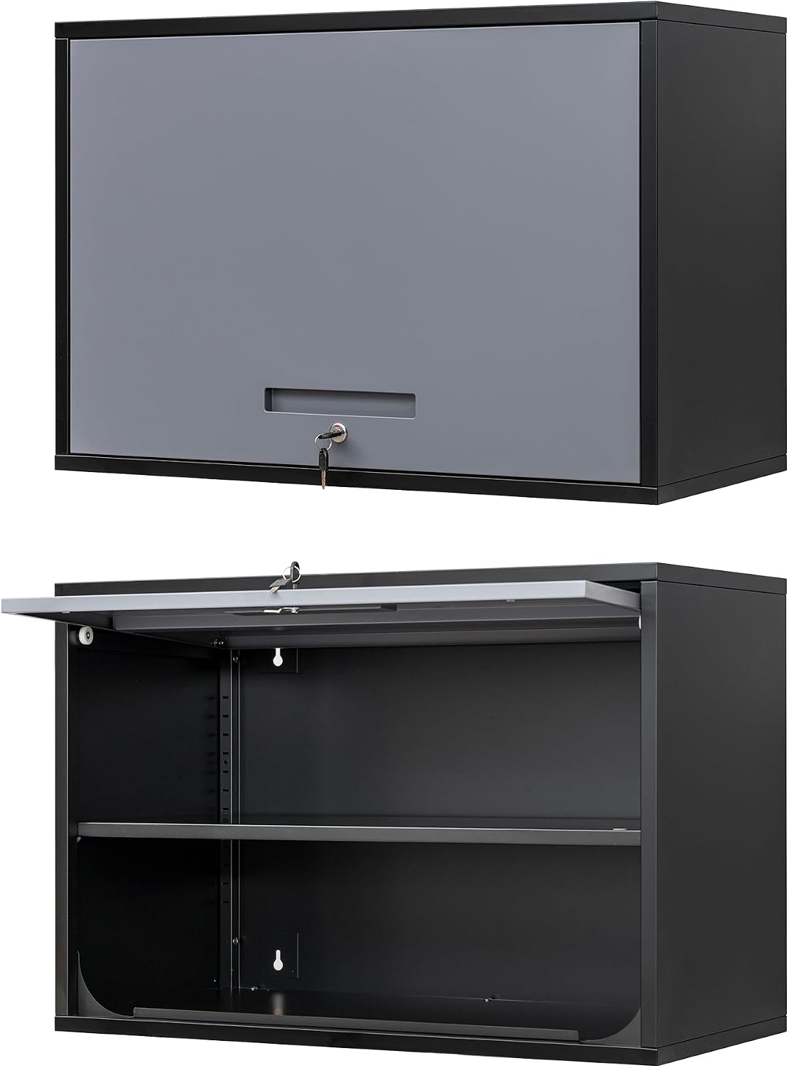 Metal Wall Cabinet with Locking Door and Shelf, Hanging Garage Cabinets with