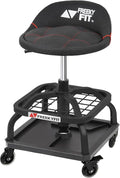 Rolling Shop Stool with Wheels, Garage Work Mechanic Stool with Backrest