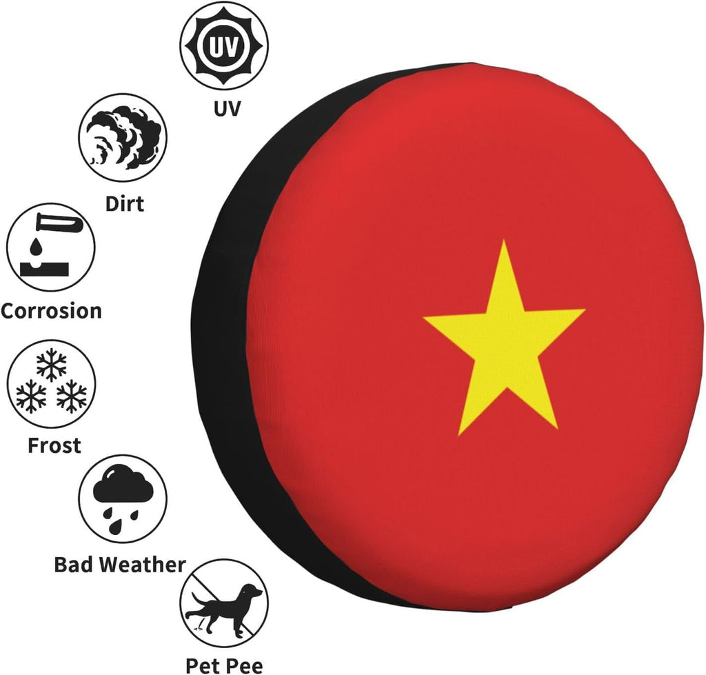 Vietnamese Flag Print Universal Spare Tire Cover for RV, Jeep | Wheel Protector Fits Rv, Trailer, Jeep, Shield Tires From Sun, Dirt And Rain For Outdoor Storage