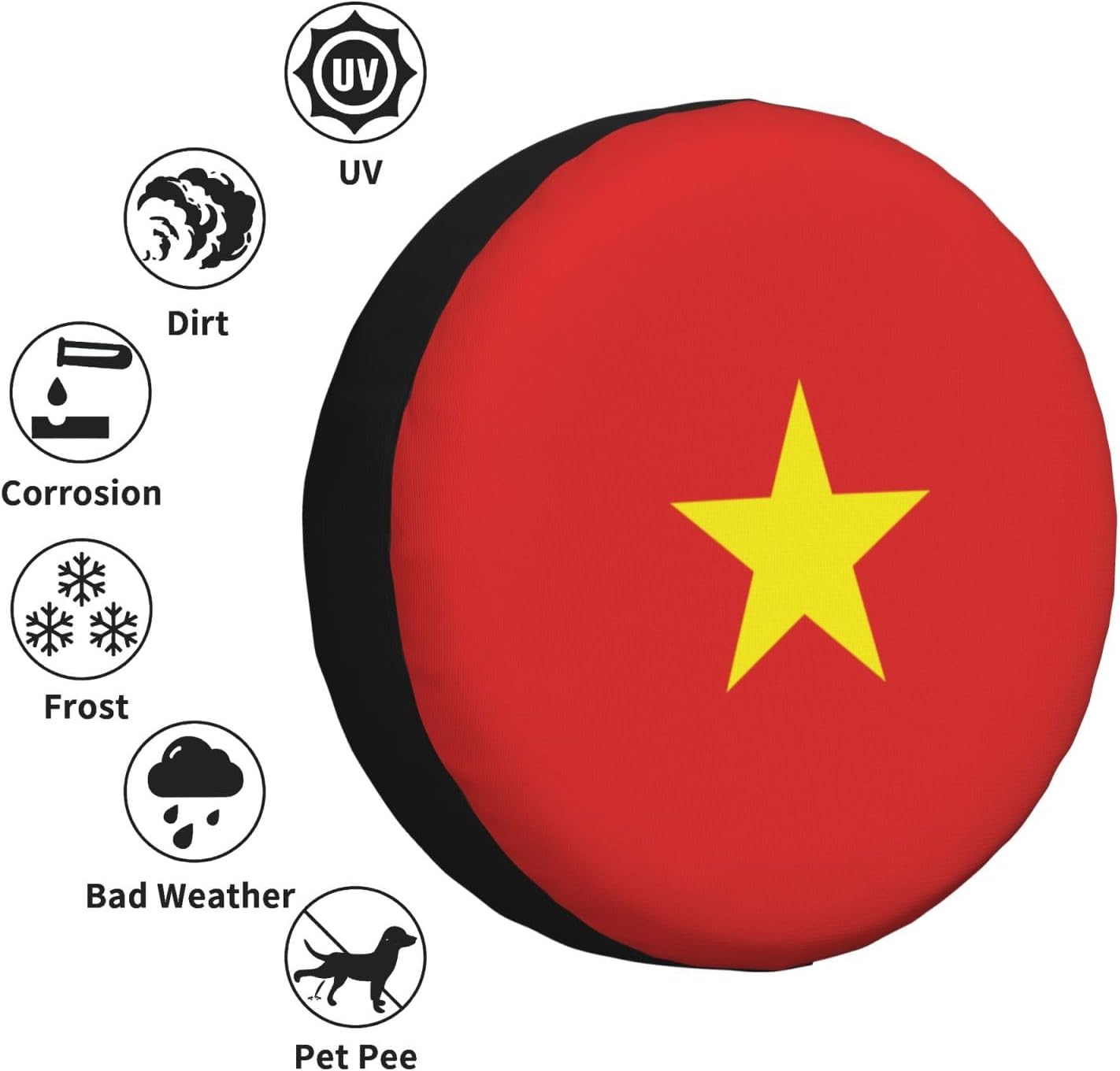 Vietnamese Flag Print Universal Spare Tire Cover for RV, Jeep | Wheel Protector Fits Rv, Trailer, Jeep, Shield Tires From Sun, Dirt And Rain For Outdoor Storage