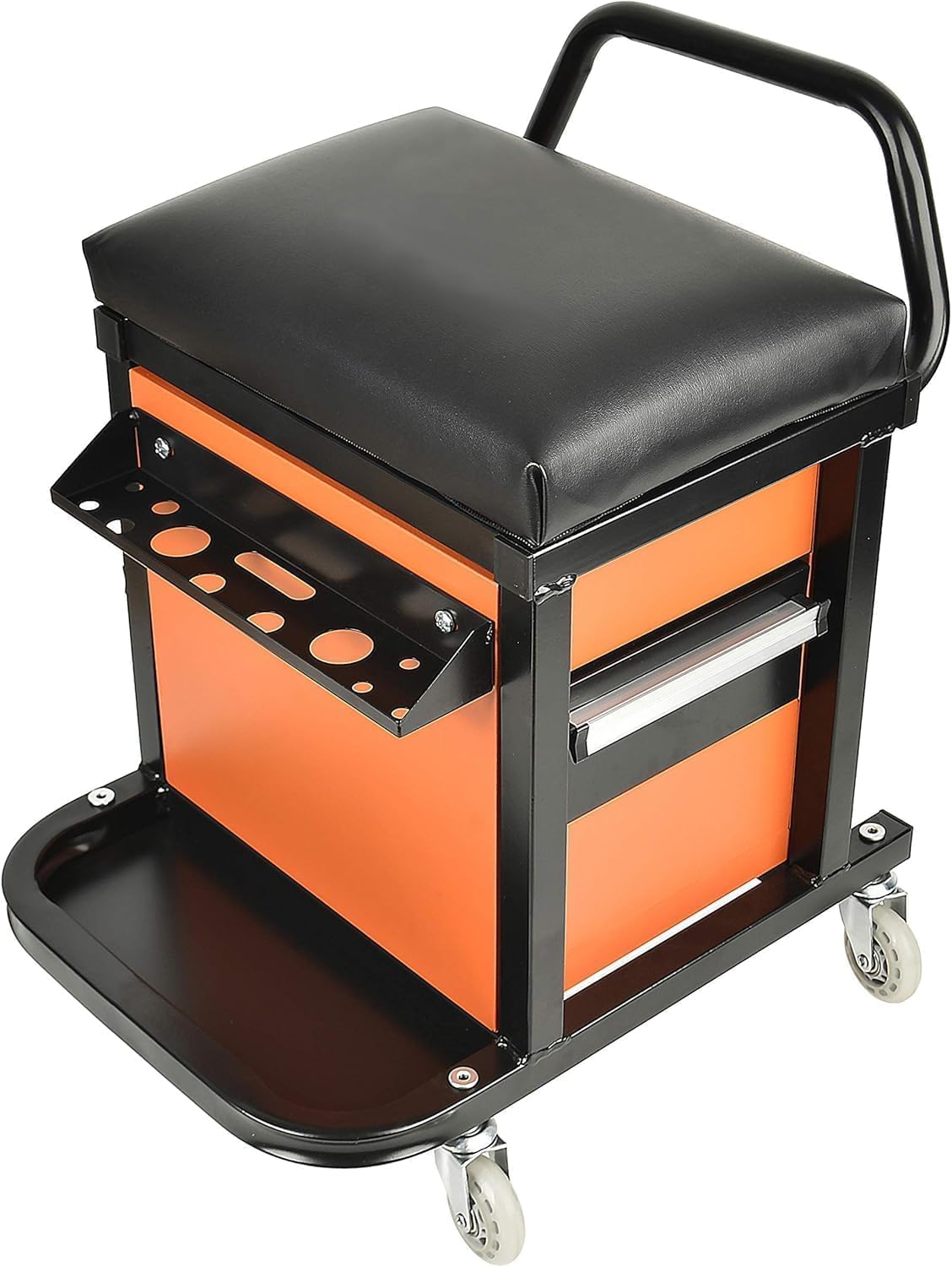 AAIN Rolling Tool Box with Mechanics Seat - Built-in Storage Drawers, 2.5-Inch Swivel Casters, Heavy-Duty 300 lb Capacity Mobile Workbench