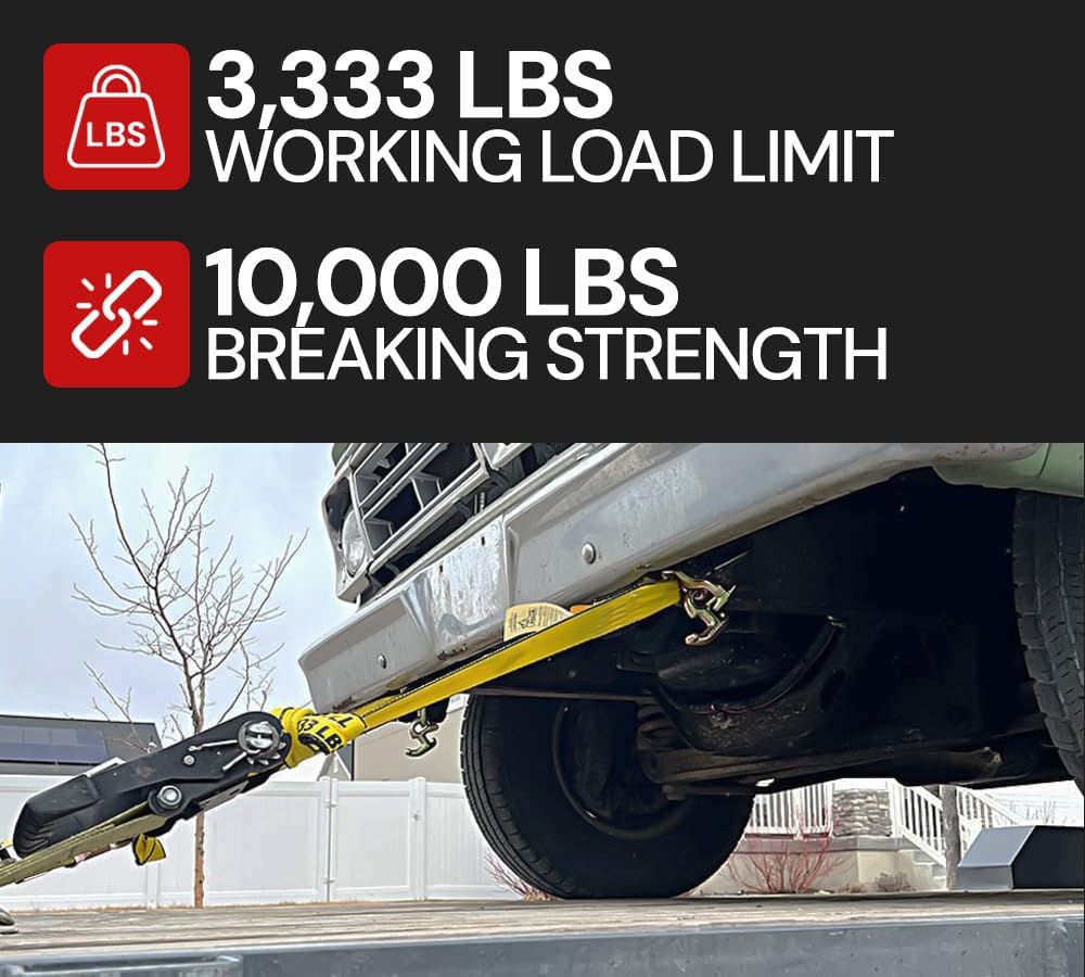 Mytee Products 2" x 8' Recovery Winch Strap with RTJ Cluster Hook - Heavy-Duty 3,333 lbs WLL Towing Tie Down Strap for Tow Trucks, Wreckers & Flatbed Cargo Securement