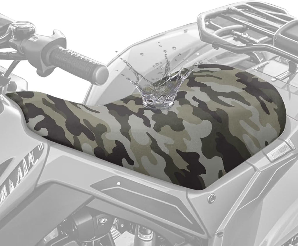 Camouflage Print ATV Seat Cover Waterproof 4-Wheeler Non-Slip Protective Covers Elastic ATV Seat Cover Universal Fit (25×10 Inch), 1 Pack