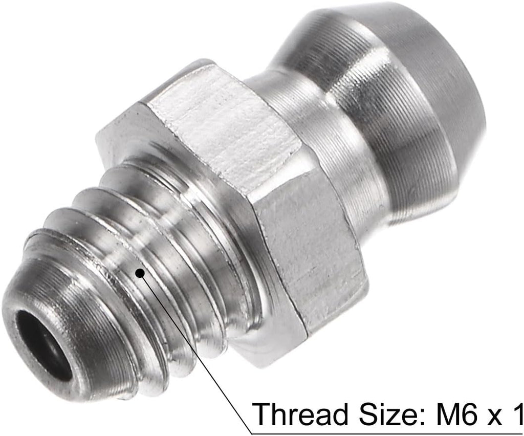 uxcell 304 Stainless Steel Straight Grease Fitting M6 x 1mm Thread Hydraulic Grease Fitting Accessories, 5Pcs