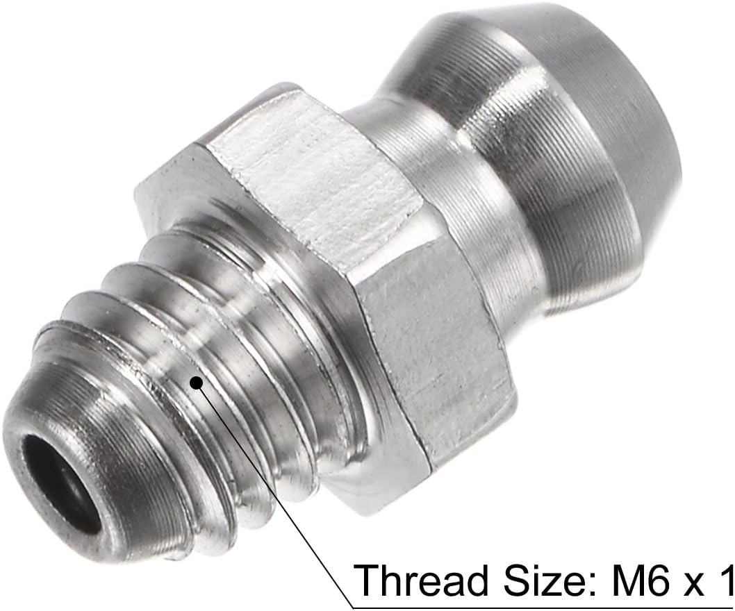 uxcell 304 Stainless Steel Straight Grease Fitting M6 x 1mm Thread Hydraulic Grease Fitting Accessories, 5Pcs