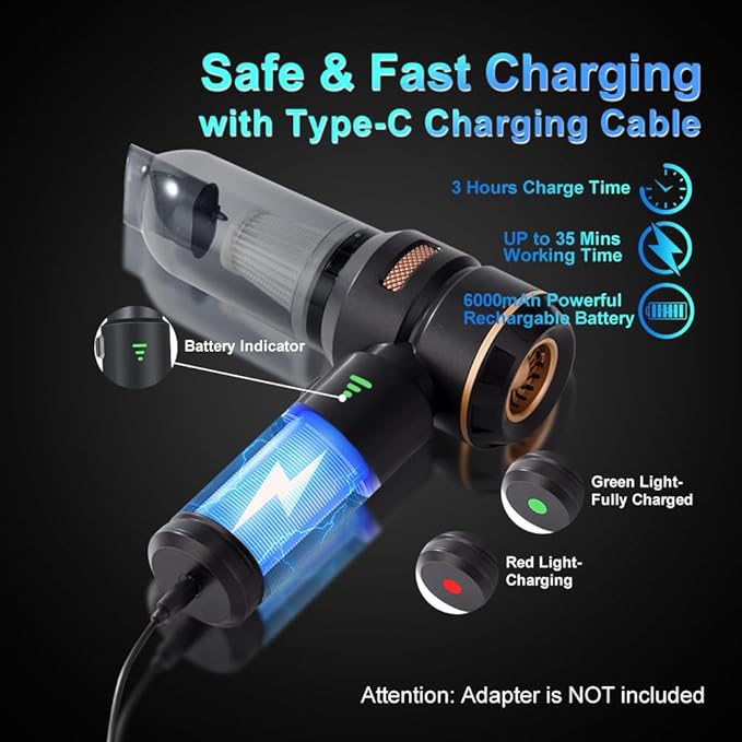 Handheld Car Vacuum 18000PA, 4-in-1 Mini Vacuum Cleaner Portable Cordless - Image 5