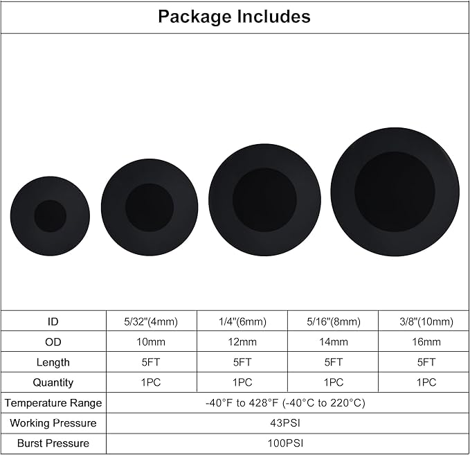 EVIL ENERGY 5/32 1/4 5/16 3/8 Silicone Vacuum Tubing Hose Line Kit 5FT 4PCS - Image 2