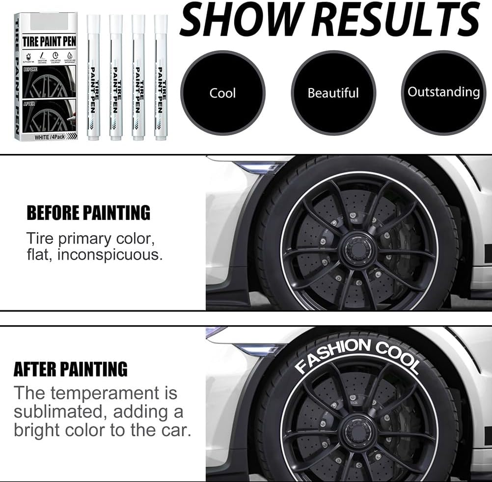 4 Pack White Marker Pen Car Tire Paint Marker Pen for Rubber Tyre Tread Fast Drying Tire Graffiti Tracing