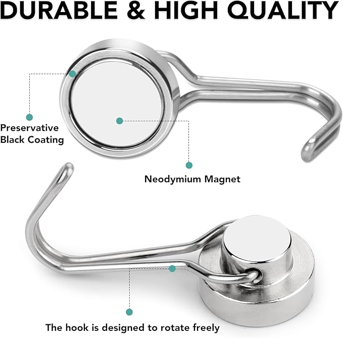MIKEDE Magnetic Hooks, 40Lbs Heavy Duty Neodymium Magnet Hooks Magnetic Swivel - Image 4
