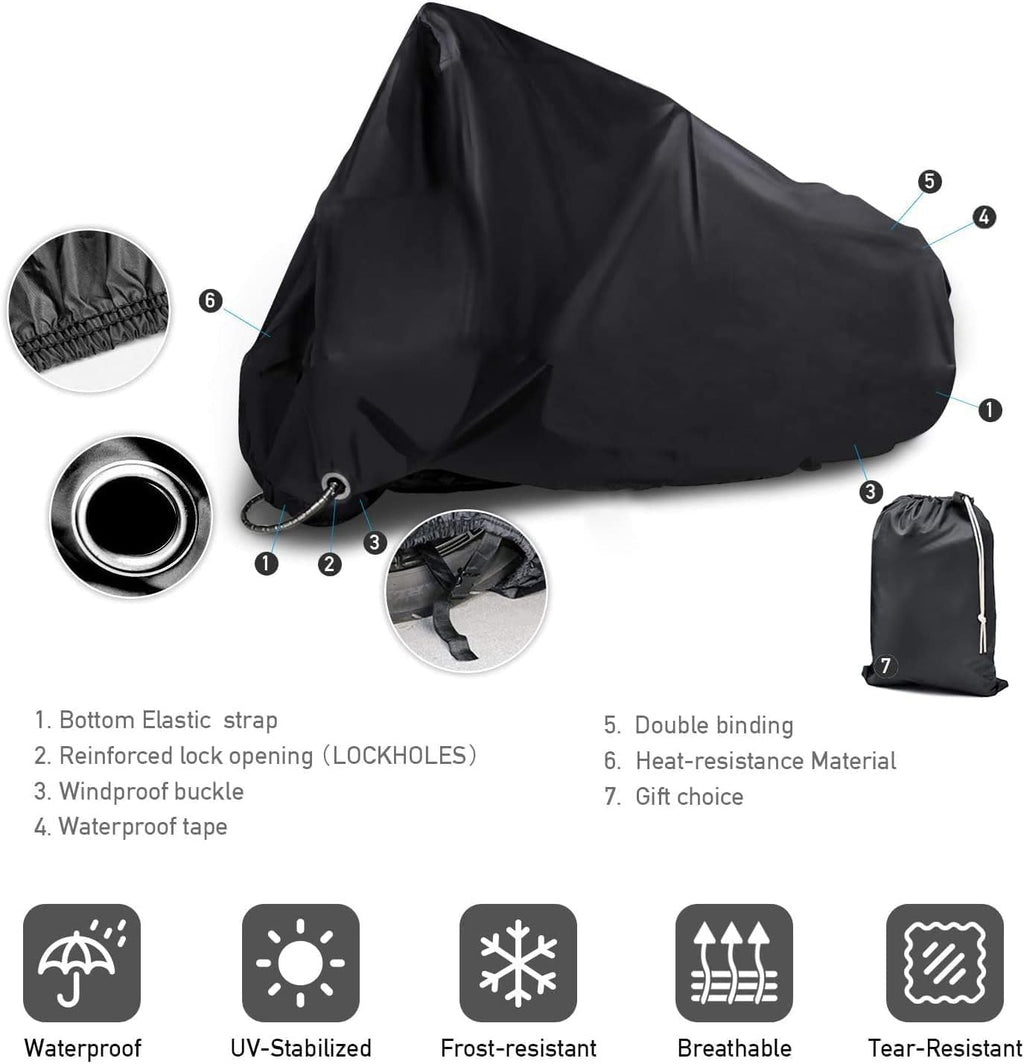 New Generation Motorcycle Cover ! XYZCTEM All Weather Black XXXL Large-Waterproof Outdoor Protects Fits up to 118 inch for Harley Davidson, Honda, Suzuki, Yamaha and More