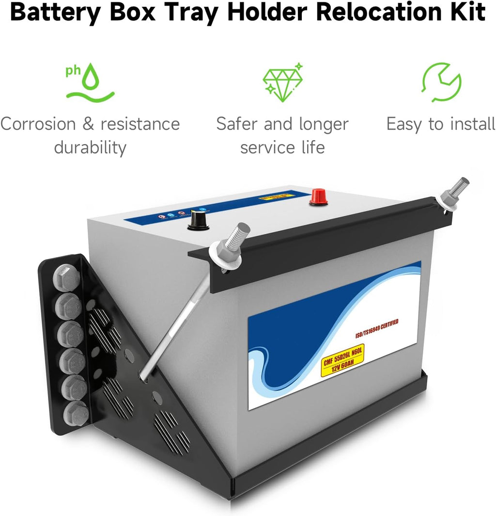 Universal Battery Mounting Tray, Battery Holder Bracket Compatible with RV Trailer Car Boat Truck, Heavy Duty Battery Box Mount Hold Down Bracket Relocation Kit for Group 24 Battery Box