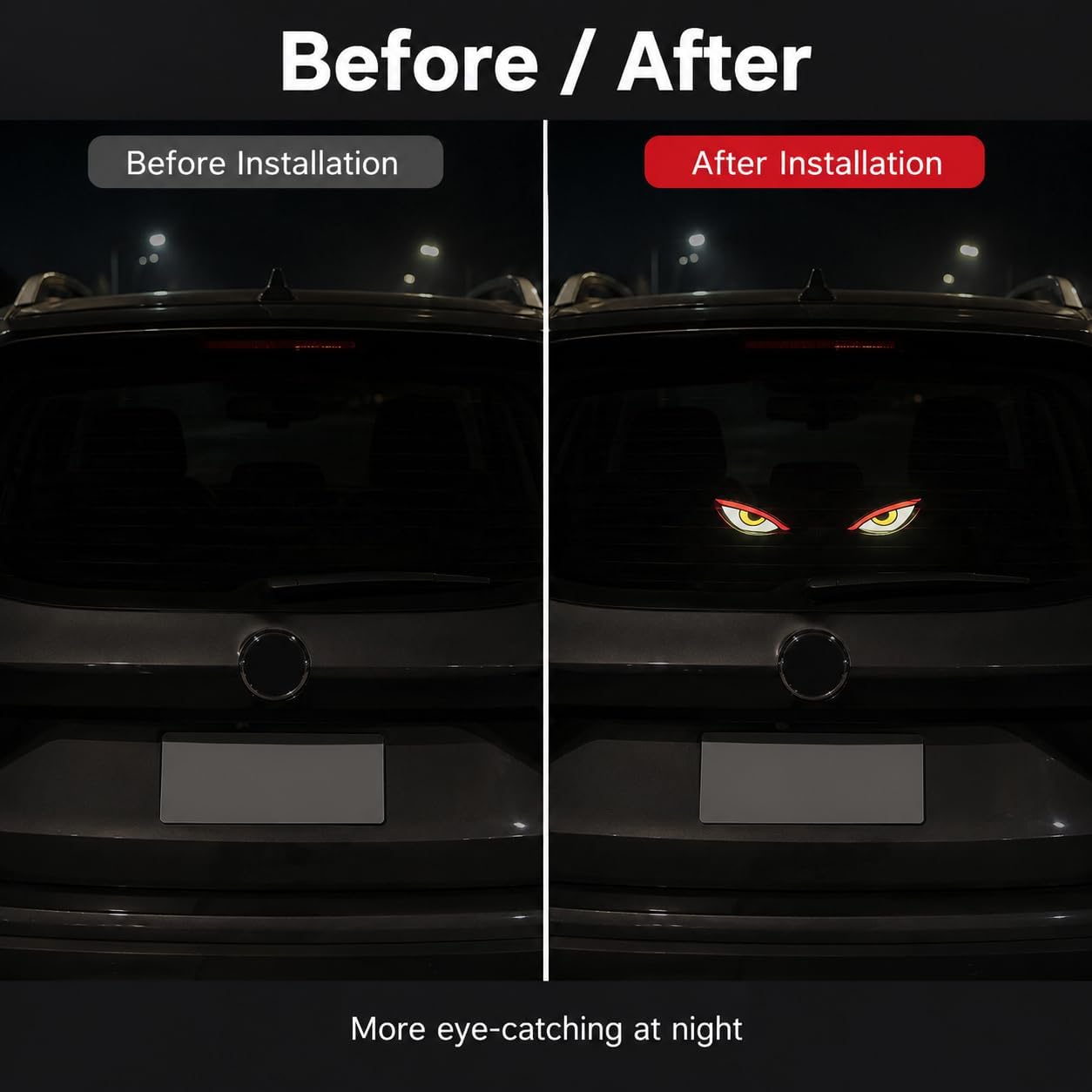 Solar Devil Eyes LED Car Window Light, Wireless No Drill Solar Powered Demon Eyes Warning Lights for Cars Windshield Rear Window, Waterproof LED Eyes Animated for Trucks/SUVs/RV/Vans, 2 Pack (T1-RYW)