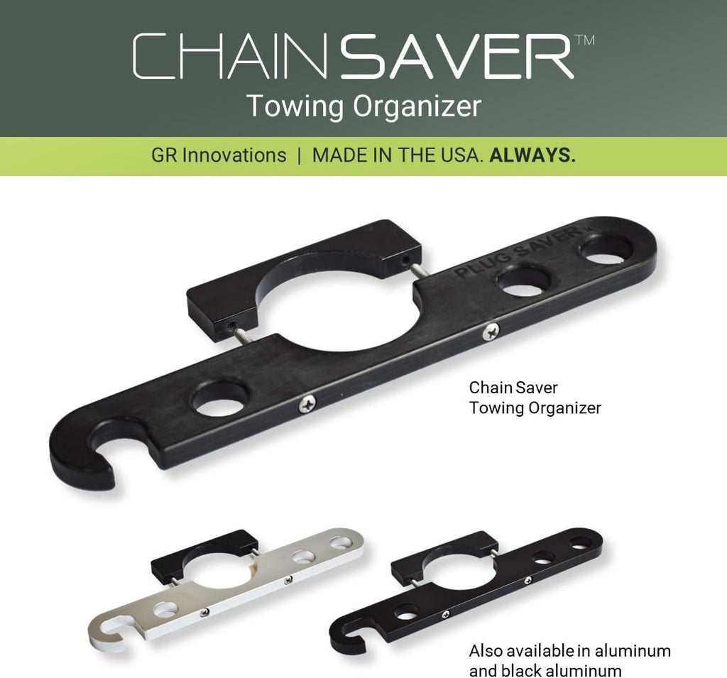 GR Innovations Chain Saver with PlugSaver and Tether | Nylon Tongue Jack Trailer Towing Organizer Kit | Essential RV Accessory | Easy Chain & Harness Storage | Made in USA