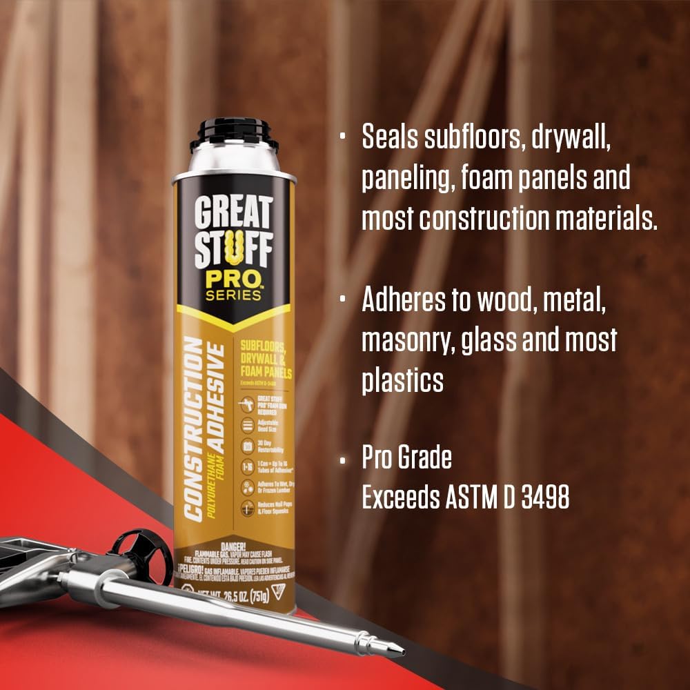 great stuff pro construction adhesive for wall &, close-up detail