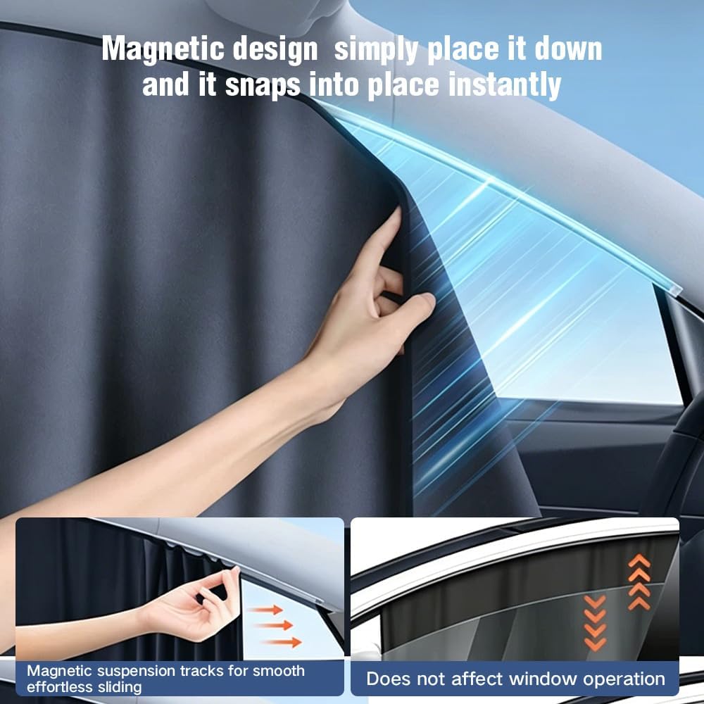 Magnetic Side Window Sunshade Curtains for Tesla Model Y, Retractable Privacy Shades with Light Blocking, 4PCS Front & Rear Side Windows Set (My 2020-2025.02/Y Juniper 2025.03+)