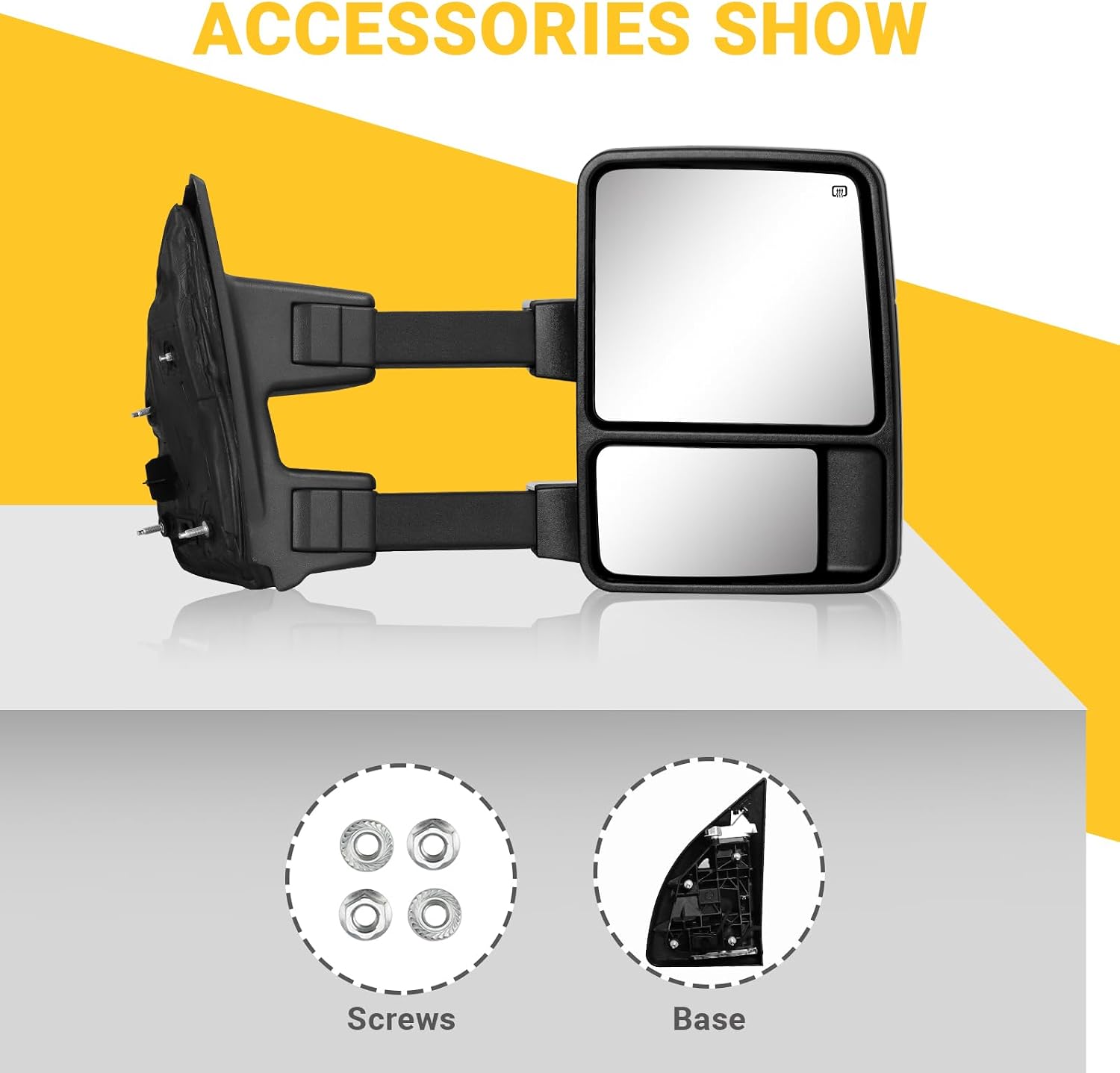 Towing Mirrors for 1999-2016 Ford F250-F550 Super Duty, 2000-2005 Excursion | Turn Signal Running Light Power Adjustable Heated Glass Pair Set with Adapter, Chrome