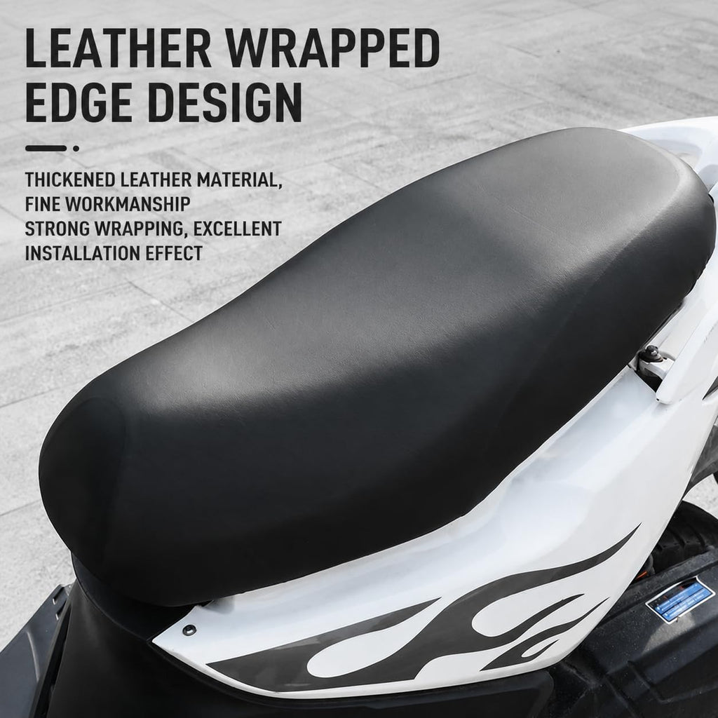 Universal Motorcycle Seat Cover, 0.4" Thick Waterproof PU Leather, High Elasticity Wear-Resistant Scooter Cushion Protector, No-Measurement Needed, All-Season Fit for E-Bikes & Mopeds