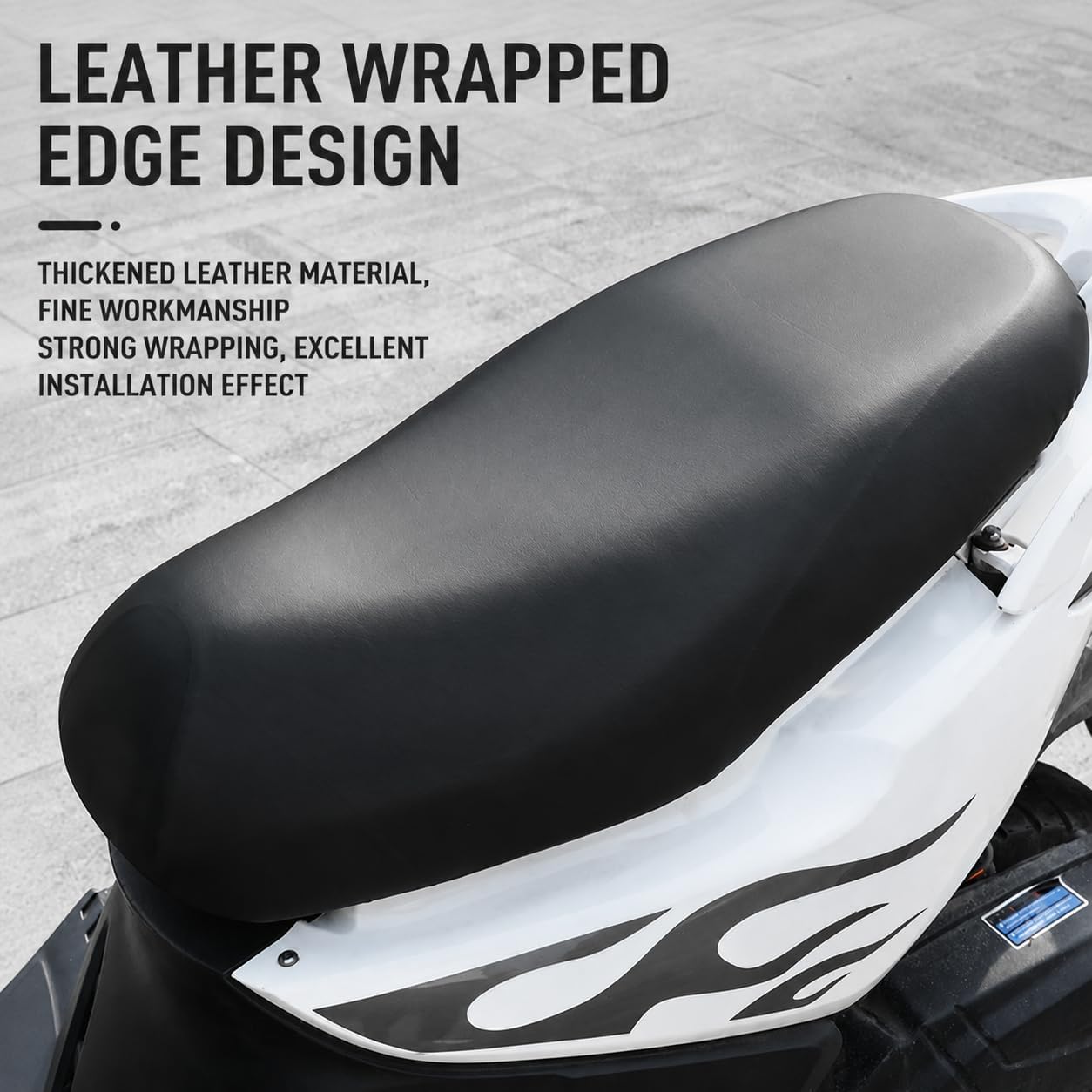 Universal Motorcycle Seat Cover, 0.4" Thick Waterproof PU Leather, High Elasticity Wear-Resistant Scooter Cushion Protector, No-Measurement Needed, All-Season Fit for E-Bikes & Mopeds