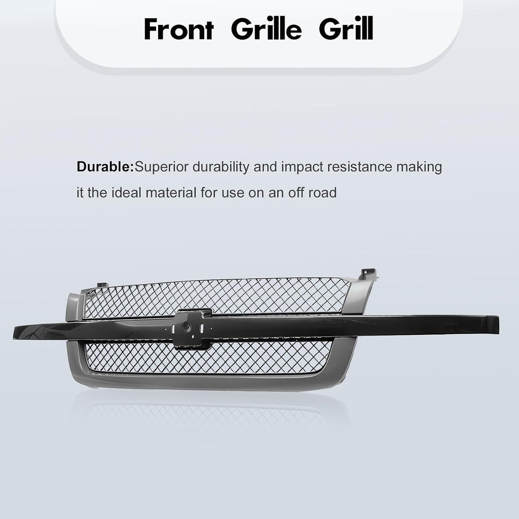 CarPartsDepot Front Grille Grill Black Center Bar With Gray Mesh Insert Compatible With Chevrolet 2003-2006 Silverado 1500 2500 3500 & 2007 Silverado Classic 19168630 GM1200557