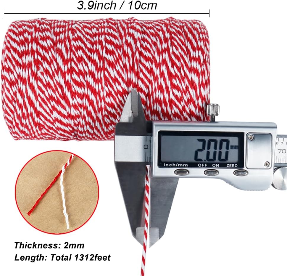Vivifying Red and White Twine, 2Pcs נ656 Feet 2mm Cotton Bakers Twine String for Gift Wrapping, Baking, Butchers, DIY Crafts, Tying Cake and Pastry Boxes (Red & White)