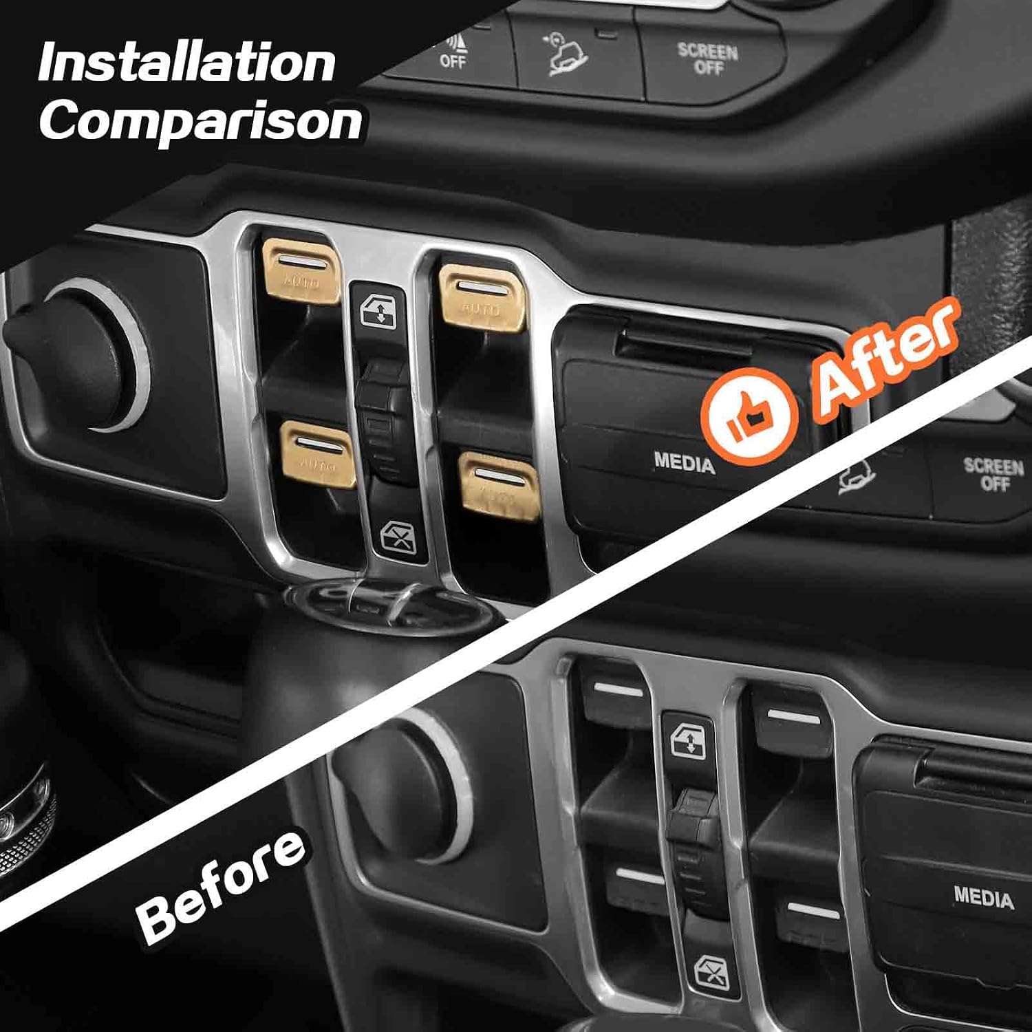 JeCar for Jeep Window Switch Button Cover Trim Interior Accessories for Jeep Wrangler JL JLU Gladiator JT 2018-2024 2025 2026+ (Gold Aluminum Alloy)
