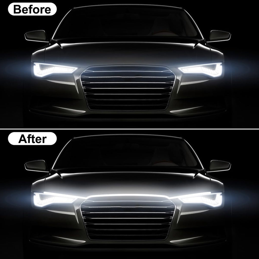 TEKSHINNY Dynamic Car Hood Light Strip, 59/71/79 Inches Flexible Exterior LED Strip Lights Waterproof Car Led Hood Light Daytime Running Light Strip for Cars, Trucks (White)