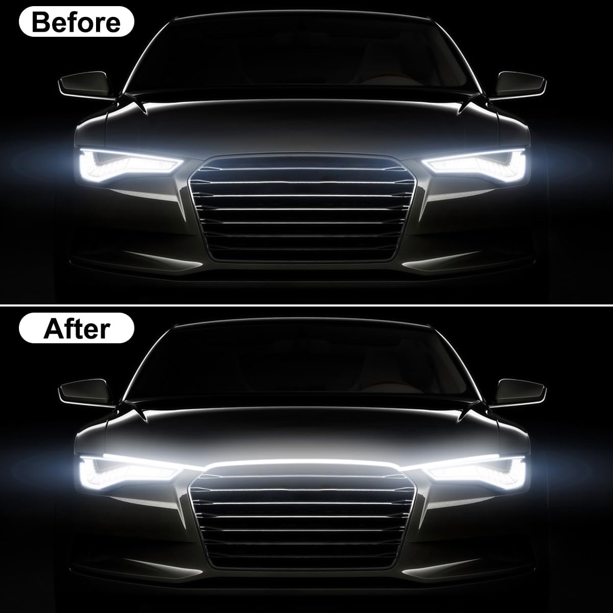 TEKSHINNY Dynamic Car Hood Light Strip, 59/71/79 Inches Flexible Exterior LED Strip Lights Waterproof Car Led Hood Light Daytime Running Light Strip for Cars, Trucks (White)