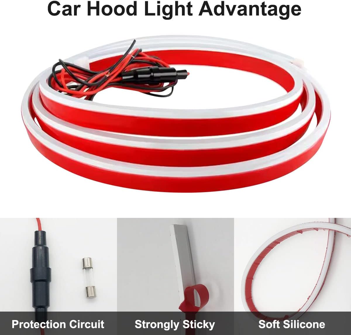 TEKSHINNY Dynamic Car Hood Light Strip, 59/71/79 Inches Flexible Exterior LED Strip Lights Waterproof Car Led Hood Light Daytime Running Light Strip for Cars, Trucks (White)