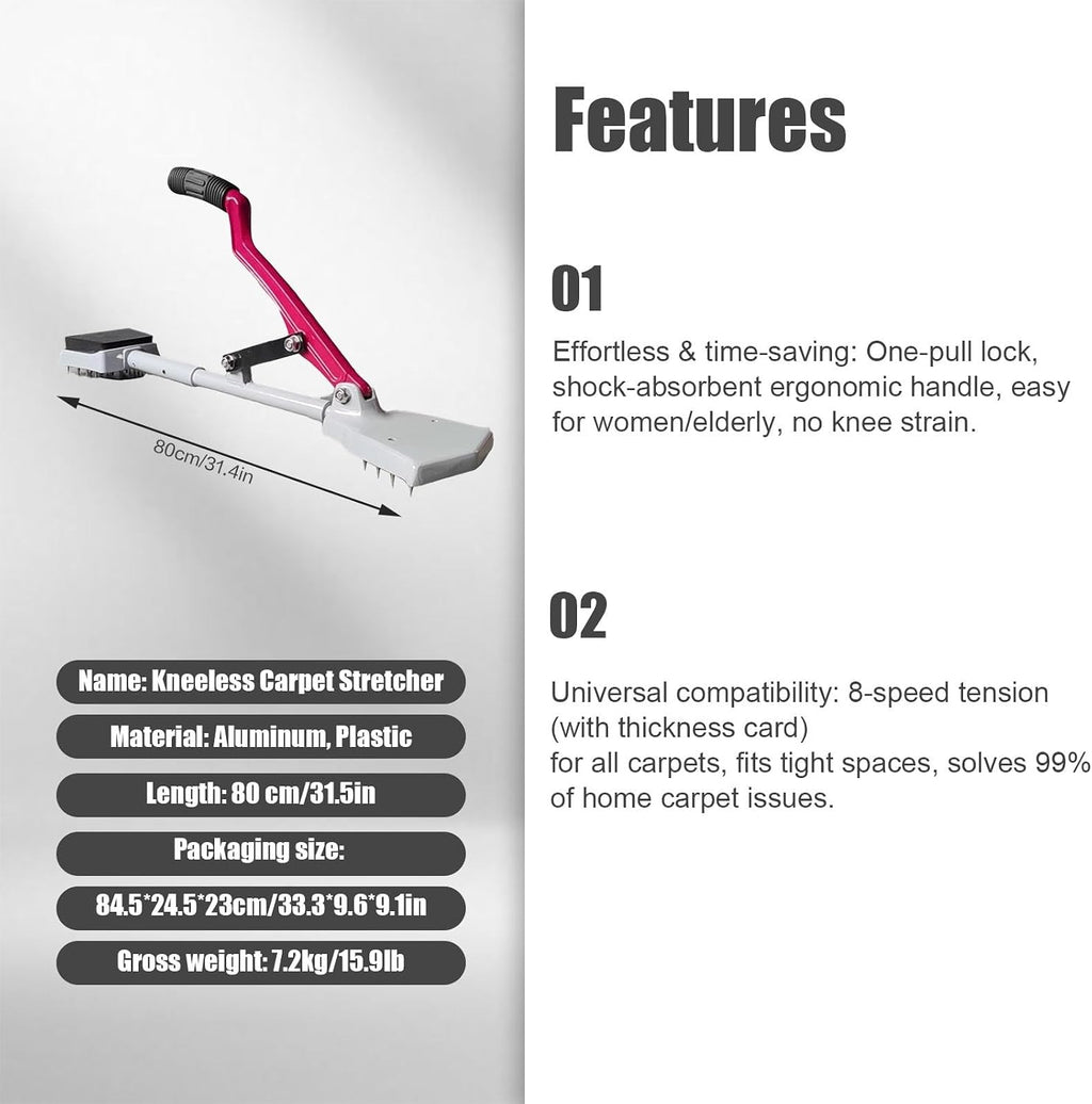 Carpet Stretcher Tool, Adjustable Telescoping Handle, Ideal for Thick and Low Pile Rugs, No Knee Impact Rug Stretching Solution