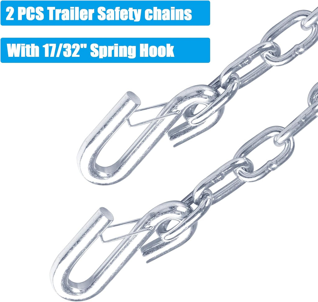 27" Trailer Safety Chain with Heavy Duty 17/32" Spring Hooks, Grade 30 Zinc-Plated Steel Towing Chain Kit 7000 lbs Capacity for RV, Utility Trailer & Boat, 23" Chain Length, 2 Pack