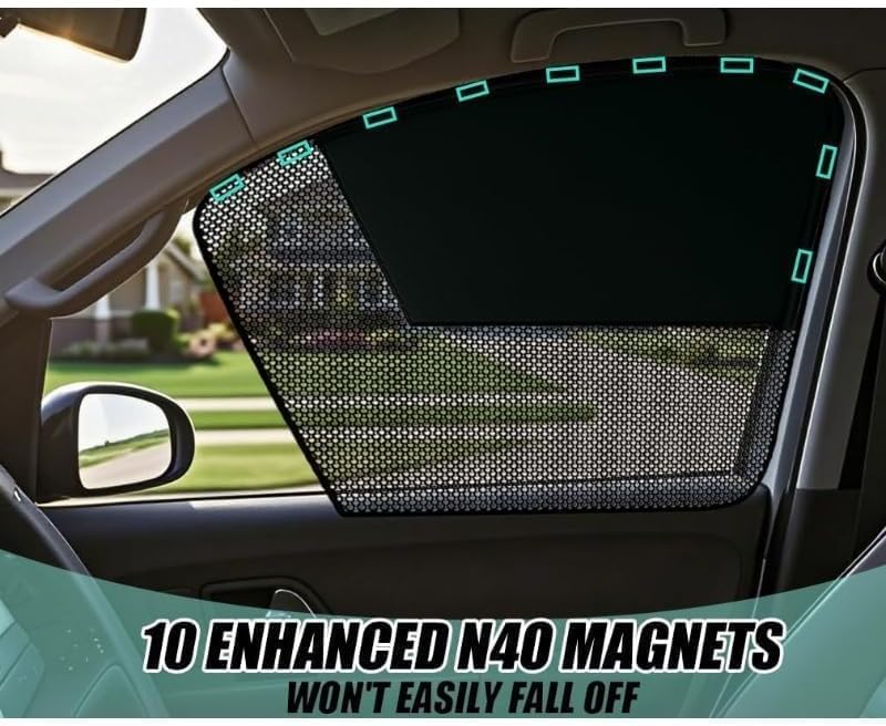 2Pcs Car Window Sun Shade Mesh Screen Magnetic, Car Camping Window Cover UV Protection Privacy Blackout Side Window Screen for Camping Travel SUV Truck Car Camping Accessories Foldable Portable